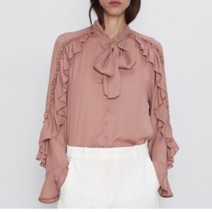 Zara Dusty Pink Ruffle Detail Blouse